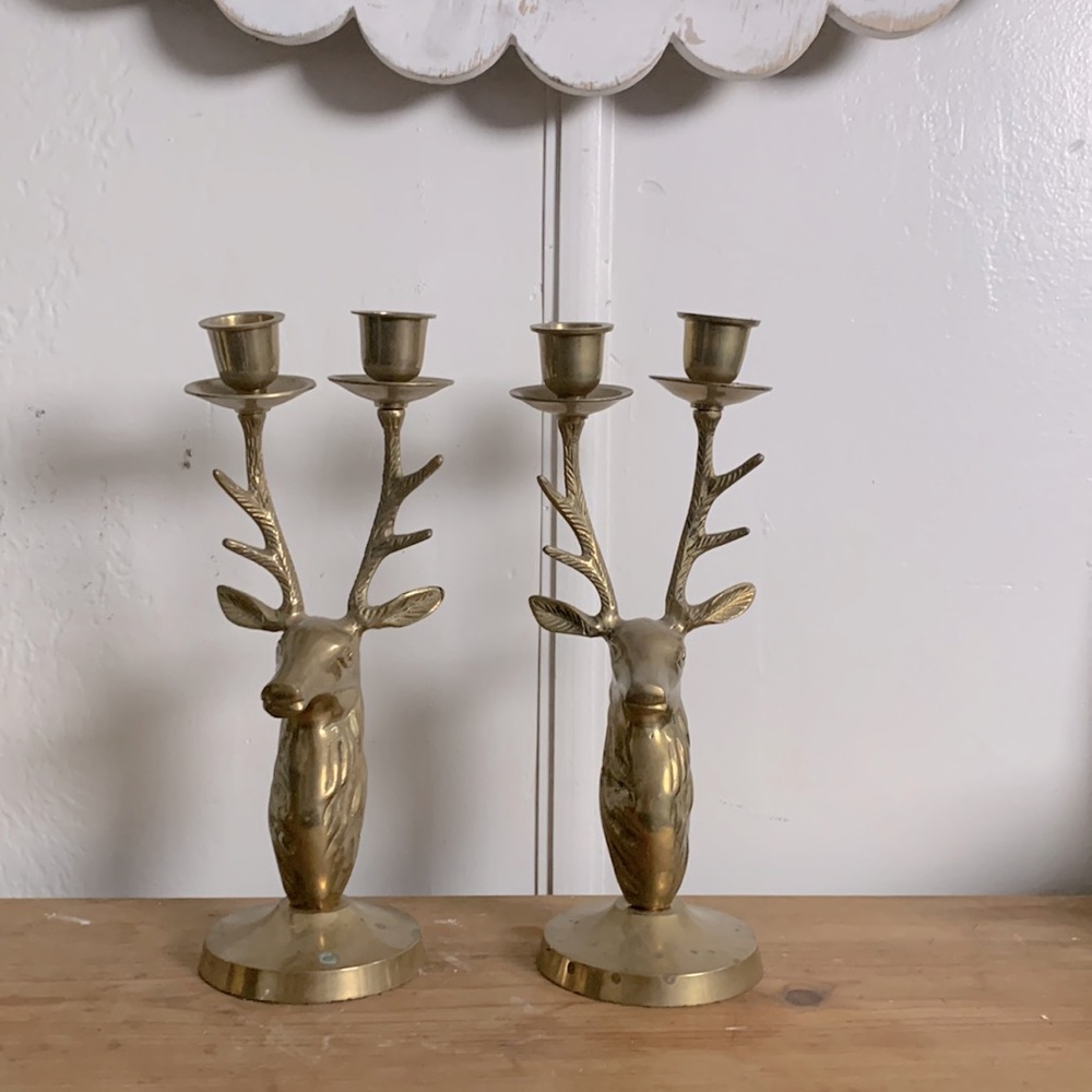 Vintage brass antique gold deer candle holder